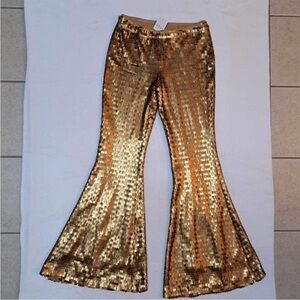 FREE PEOPLE GOLD SEQUINED FLARES / bell bottoms